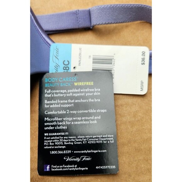 Vanity Fair Body Caress Beauty Back Convertible WireFree Bra 38C - Picture 12 of 12